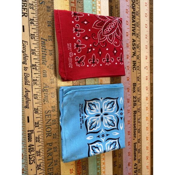 Vintage Bandana Floral Rockabilly Hankie Western Cowboy USA 90s Red Teal LOT C - Picture 5 of 7